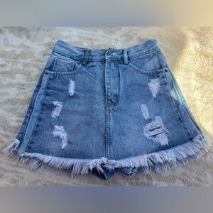 High-Rise Light Blue Distressed Women's Denim Skort Shorts Size